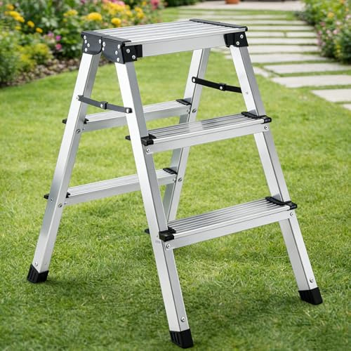 3 Stufen Klappstufen Trittleiter Klappbar Leichte Stehleiter Anti-Rutsch-Schritte für die Reinigung der Küche im Home Office Dekorieren Lackieren