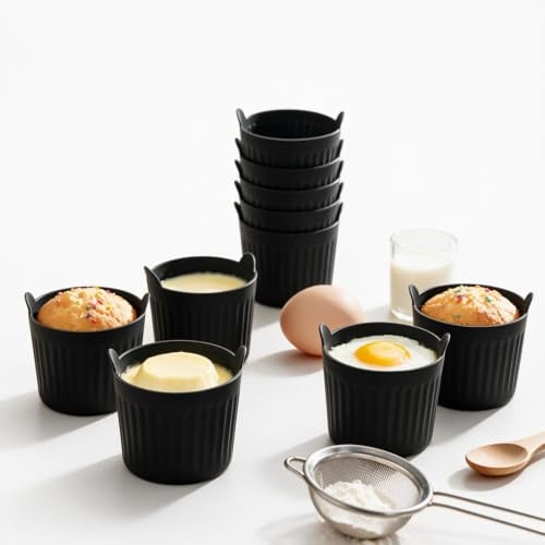 8 Pcs Air Fryer Silicone Cupcake Cases Nonstick Ramekins Egg Bites Molds | Poacher Maker Reusable Fried Ring Moulds for Egg Frying Shaping Pancakes Mini Burger Microwave Baking Cups