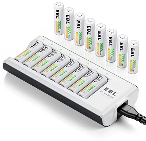 8-Slot Independent Battery Charger AA AAA for Ni-MH Ni-CD Rechargeable Batteries (2800mAh 16AA+Charger)