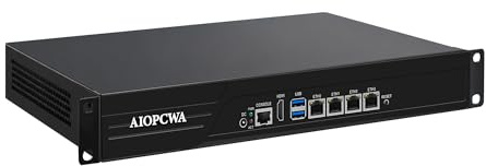 AIOPCWA 1U Firewall Appliance Mini PC N3160, 4 x 2.5GbE i226-V LAN, OPNsense Router, 13 Rackmount Network Server, HD/VGA, SIM Slot, USB3.0, RJ45 COM, AES-NI, DDR3 8GB RAM 64GB SSD