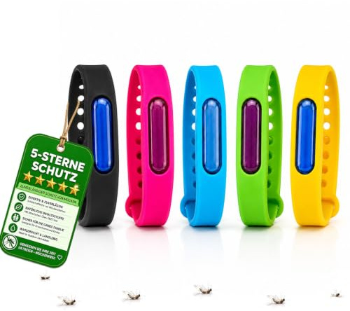 Mückenarmband, Kinder & Erwachsene Verstellbares Silikon Abwehrband Wasserdicht für Camping Outdoor (5Pcs)