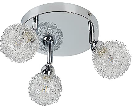 MiniSun | Contemporary 3 Way Polished Chrome Flush Ceiling Light with Globe Shades | Pendant Lights, Home Décor & Improvement Essential | Mains Wired