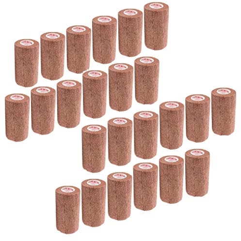 10,2 cm Vet Wrap Tape Bulk (Braun) (24 Stück) Selbstklebend Haftendes Flex Bandage Grip Rolle für Hund Katze Haustier Pferd