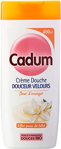 Cadum Crème douche Douceur Velours, Huile d'amandes douces bio et fleur d'oranger bio, Effet peau de bébé - Le flacon de 400ml