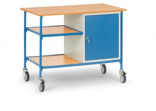Fetra Transportgeräte bboa864 Handy Werkbank mit 2 Einlegeböden und 1 Schrank, 125 mm Rollen Durchmesser, 1120 mm x 650 mm Plattform
