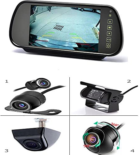 YMPA Rückfahrsystem Einparkhilfe Spiegel Rückspiegel Monitor Innenspiegel Rückfahrkamera 17,8 cm 7 Zoll Inch 10 Meter Kabel Nachtsicht IR Farbe