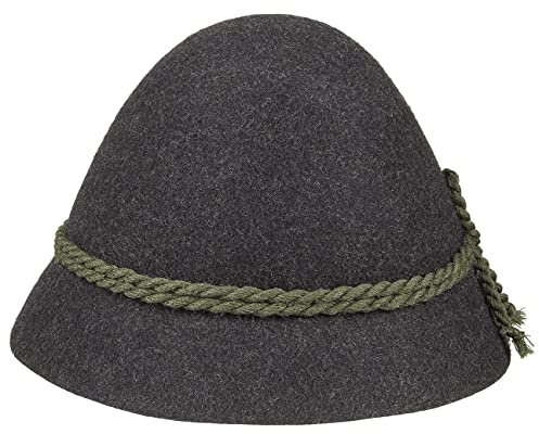 Klassischer Schinderhannes Trachtenhut - Almhut aus Wollfilz - Jadgdhut mit Kordelgarnitur - Hirtenhut mit Ripsfutterband - Filzhut Sommer/Winter - Herrenhut anthrazit 56 cm