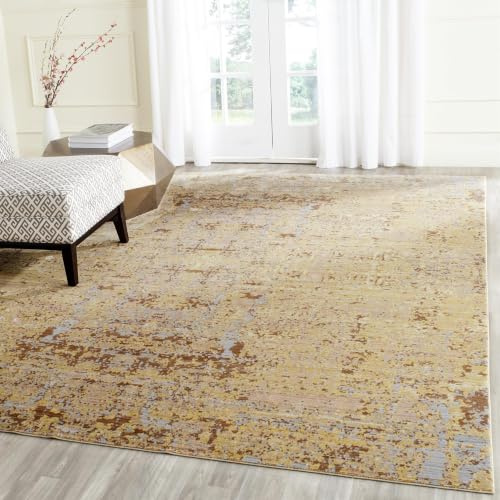 SAFAVIEH Distressed Teppich für Wohnzimmer, Esszimmer, Schlafzimmer - Mystique Collection, Kurzer Flor, Gold und Multi, 91 X 152 cm