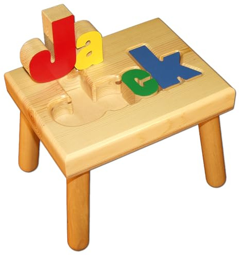 Damhorst Toys Personalized Wooden Child's Name Puzzle Stool Primary Colors