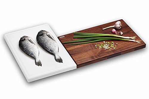 Schneidboard Nussbaum & Schneidboard Kunststoff - Praktisches Schneidebrett-Set - Made In Germany - 2 x 45x29x3,8 cm