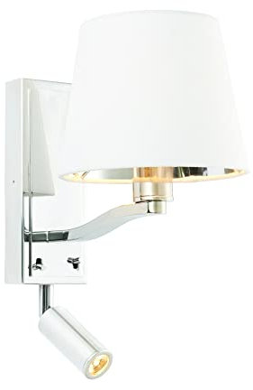 Endon 73027 Harvey Two Light Wall And Spot Light In Bright Nickel With White Faux Silk Shade