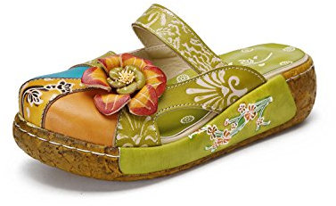 POPOTI Sandali Estive Donna, Sandali Zeppa Ciabatte in Pelle Pantofole Mocassini Pompe Boemia Fiore Eleganti Slip-On Flip Flops Sandali con Tacco Infradito Spiaggia Nuovo Bassi Scarpe (Verde, 40)