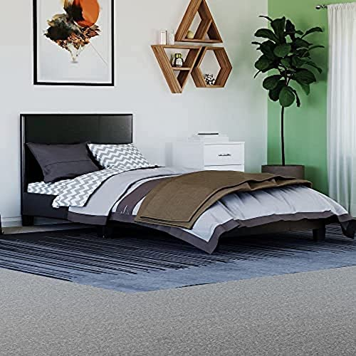 Vida Designs Lisbon Single 3Ft Bed Frame Upholstered Faux Leather Headboard Low Foot End Bedroom Furniture, Black (UKFR Certified)