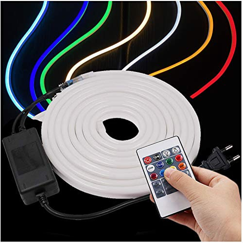 XUNATA 25 metros Tira de neón LED RGB flexible, 220V SMD 2835 120leds / m Cuerda, tubo de luz de tira LED regulable con 20 teclas de control remoto