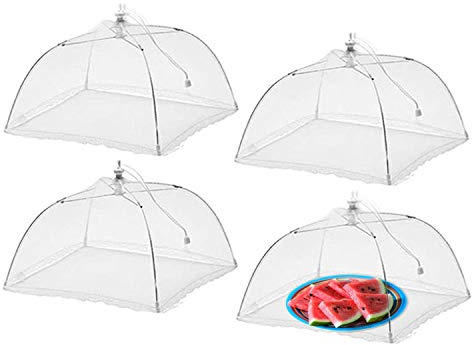 WISDOMWELL Pop-Up Mesh Food Covers Tent Umbrella 4 Pack Large 17 inch Reusable and Collapsible Screen Net Protectors for Outdoors Parties Picnics BBQs Keep Out Flies Bugs Mosquitoes