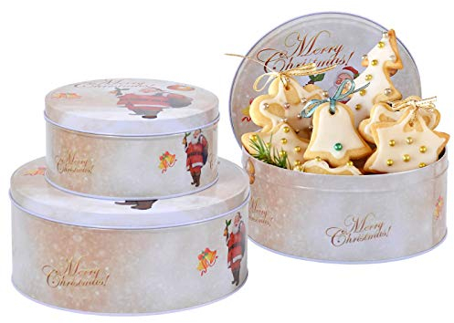 Alsino Set di 3 Biscottiere in Latta Scatole con Disegno Natalizio e Scritta Merry Christmas per Confezionare Biscotti e Cioccolatini di Natale Decorazione Natalizia