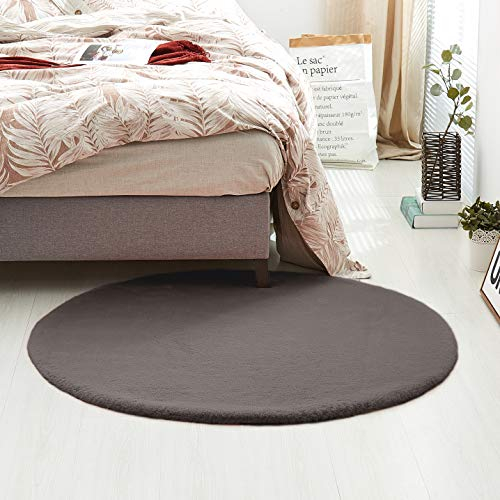 Teppich Wölkchen Fell Rund, Fellteppich Rund, Kunstfell Teppich Waschbar, Hasenfell, Kaninchenfell - Flauschiger Teppich Wohnzimmer, Bettvorleger Schlafzimmer - Dunkelgrau - Rund 160cm
