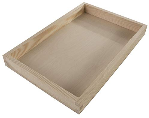 Rectangular Shallow Display Open Box Container | Serving Tray | Desk Organiser | Small 30 x 20 x 3 cm | Untreated & Unpainted Plain Decorative Pine Wood
