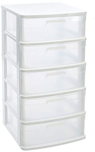 Acan Tradineur - Cajonera de ordenación Sena con 5 cajones opacos, plástico, torre de almacenaje multiusos, hogar, 81 x 40 x 39 cm, blanco