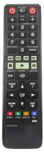 Replacement Remote Control Compatible for Samsung BD-H6500 3D Smart Blu-ray and DVD Player with W-iFi