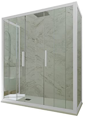 Cabine parois de douche 3 côtés coulissantes 90x140x90 cm H 200 en PVC Blanc Verre Transparent mod. Star Trio