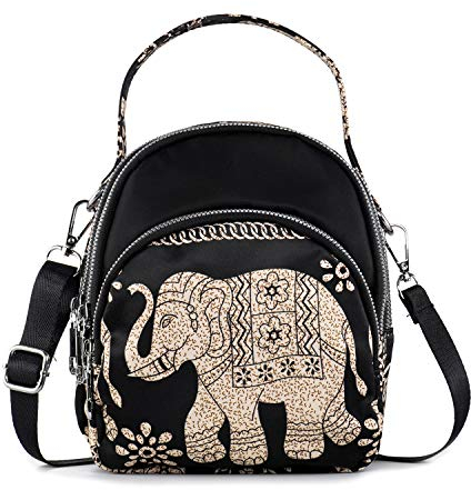 LaRechor Kleine Umhängetasche Handtasche Schultertasche für Damen Tote Tasche Mini Rucksack Nylon Frauentasche (Elefant mit Griff)