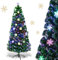 RELAX4LIFE Albero di Natale Artificiale 150cm con Luci in Fibre Ottiche e Addobbi: 1 Stella e 24 Fiocchi di Neve a LED, 170 Rami Folti e Realistici in PVC, Base Pieghevole in Ferro (150 cm)