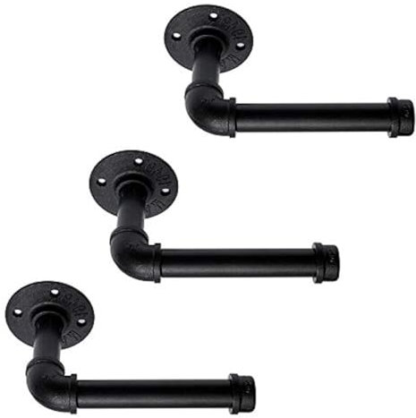 Home TZH Industrial Pipe Toilet Paper Holder, DIY Vintage Rustic Paper Holder Towel Racks Heavy Duty Pipe Roll Tissue Holder with Mounting Screws for Bathroom, Bedroom, Kitchen (Black, 3)
