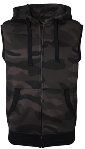 ROCK-IT Apparel Zipped Hoodie ärmellos für Herren Sleeveless Fitness Kapuzenpullover Männer Sweater Trainingsweste Sweatshirt Tank Top S-4XL Farbe Dark Camo X-Large