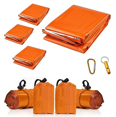 Ninth C Notfall-Decken, 4 Stück, extra große Thermo-Mylar-Folie, Raumdecke, Wärmedecke für Wandern, Outdoor, Überleben, Erste Hilfe (Orange)