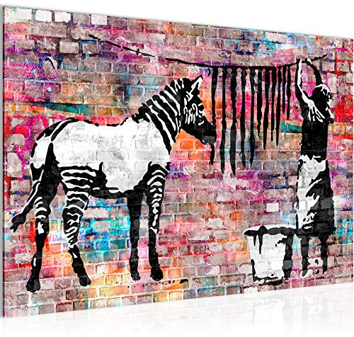 Runa Art Bild Banksy Washing Zebra Modern Wandbilder Loft Wohnzimmer 1 Teilig - Made In Germany - Street Art Bunt Flur 012915c