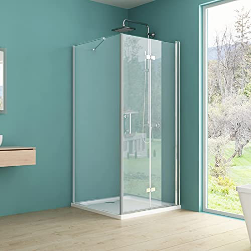 IMPTS Duschkabine 100x70 cm Eckeinstieg Duschabtrennung Duschtür mit Seitenwand, Falttür aus 6mm ESG Sicherheitsglas mit Nano-Beschichtung, Höhe 195 cm,INKL. Duschwand und Ablaufgarnitur