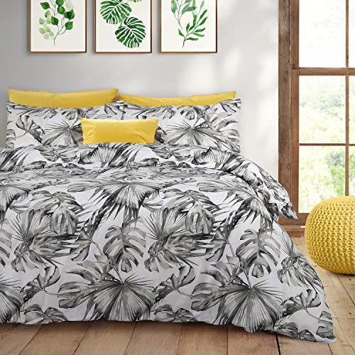 Velosso Tropical Palm Leaves Floral Easycare Bedding Set with Pillowcases (Grey, King)