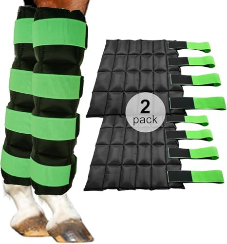 2 packs de glace pour les jambes de cheval pour les blessures du cheval, choix professionnel de thérapie par le froid pour la jambe complète du cheval, bandages debout 16.9'' x 16.1'', noir et vert