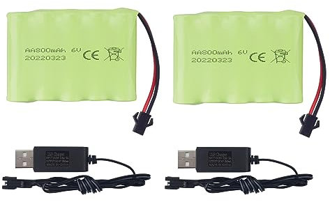 2PCS AA 6.0V 800mAh Rechargeable RC Toy Car Battery SM2P Plug RC Truck Stunt Car Excavator Toy Car Battery and USB Charging Cable
