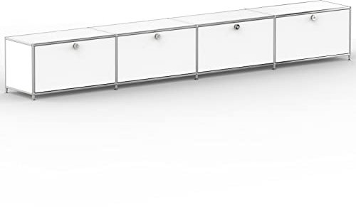 SYSTEM8X TV Lowboard 01004 Signalweiss 302x40x43cm - Modernes Chrom Design mit 4 Klappen, Stellfüße - Für Wohnzimmer, Büro, Praxis