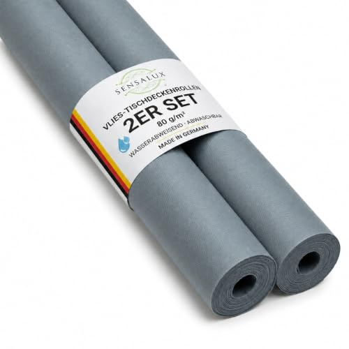Sensalux Vlies Tischdeckenrolle 2er Set 1,00 x 40 m Grau, 80 g/m² | abwaschbar, wasserabweisend, stoffähnliche Tischdecke Rolle, OEKO-TEX, Party, Catering, Gastro