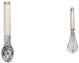 KitchenAid Eiscremelöffel, Portionierer ist spülmaschinenfest – Almond Creme & Schneebesen, manueller Schaumschläger aus Edelstahl – Almond Creme