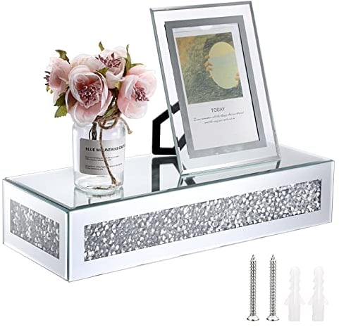 TOLIDA Schwebende Regale, Glasregal, Wandregale, Wandregale mit zerkleinerten Diamanten, dekorative Regale, Bücherregale, 38 x 15 x 8 cm, für Fotos, Cupcakes, Kerzen, Bücher