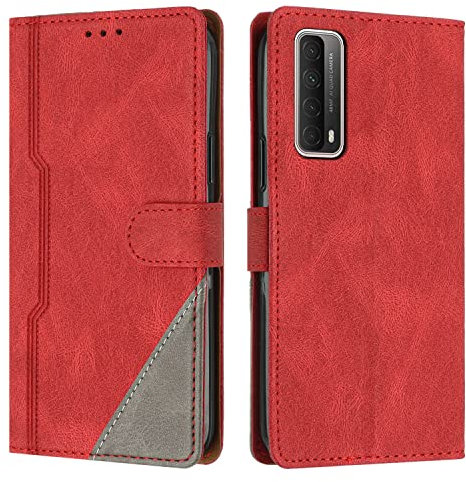 JZASES Cover per Huawei P Smart 2021, Custodia in PU Pelle, Antiurto Libro Portafoglio Protettiva Cover Compatibile con Huawei P Smart 2021, Rosso