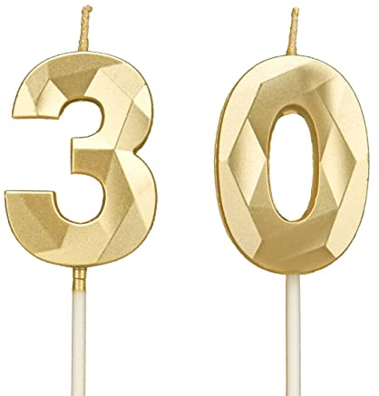 Geburtstagskerzen Zahlen 30，3D Gold Kerzen Geburtstag für Kuchen geburtstagsdeko, Geburtstag Kerzen Zahlen, Geburtstagskerzen Kinder für Partys, Hochzeiten, Firmenfeiern, Jubiläen (Gold, 30)