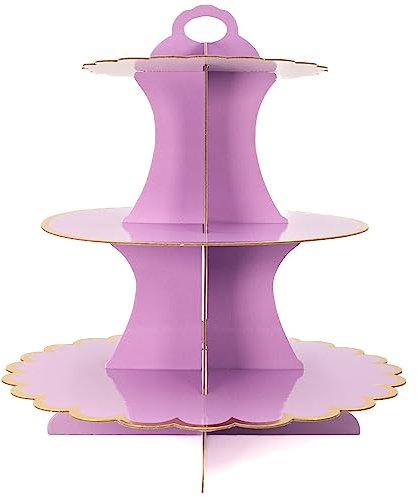 INTIRILIFE Etagere aus Karton mit 3 Ebenen in Lila - 29 / 21.5 / 16 x 35 cm - Tortenständer aus Pappe, Muffinständer Cupcake Ständer zum selbst aufbauen