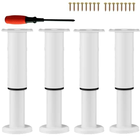 EURXLQ Pied de Meuble Reglable,Pied de Lit,Pieds de Meubles,Pied Reglable pour Meuble,Pied Meuble Salle de Bain,Pieds Table Basse,Hauteur Réglable,Capacité de Charge 800kg (Blanc, 8-12cm/4 Pack)