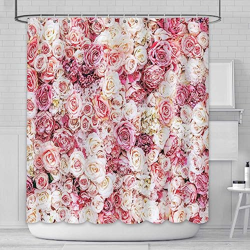 AIBIIN 180 x 180 cm rosa Blumen Duschvorhang, für Hochzeit, Blumenmädchen Damen Badezimmer, Badewanne, Dekoration, langlebig, wasserdicht, mit 12 Haken