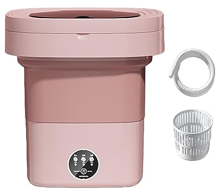 LOVIVER Wäschewaschmaschine, kleine Waschmaschine, 9 l, automatische, platzsparende, zusammenklappbare Eimerwaschmaschine, Faltbare Mini-Waschmaschine, rosa mit Licht