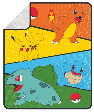 Franco Pokemon Anime Kinder-Bettwäsche, weicher Plüsch-Sherpa-Decke, Überwurf, 127 x 152,4 cm, offizielles Lizenzprodukt