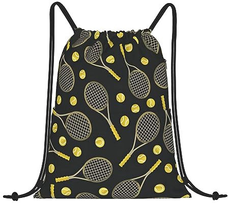 OPSREY Hammerhead Sharks bedruckter Kordelzug-Rucksack, tragbare Sporttasche, lässige Sporttasche, Lustige Tennisschläger und Tennisbälle., One size