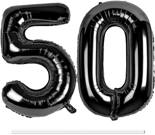 LAPONO Globos de Cumpleãnos 50 Negros, 83CM Número 5 y 0 Negro Globo Helio Inflable de Lámina Decoracion Cumpleaños 50 Años Mujer Hombre Globo Numeros Gigantes para Boda Aniversario Fiestas