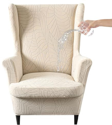 HZDHCLH Ohrensessel Überzug 2 Teilig mit Armlehnen modisch elastisch Sofa-Schutzbezug Möbelschutz Stuhlbezug geeignet für Sessel Wohnzimmer Schlafzimmer Hotel (beigefarbener Jacquard)