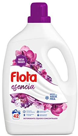 FLOTA | Detergente Líquido Quitamanchas incluso en Agua Fría para Lavadora | Ropa Blanca y de Color | Fragancia Esencia Floral | 42 Lavados